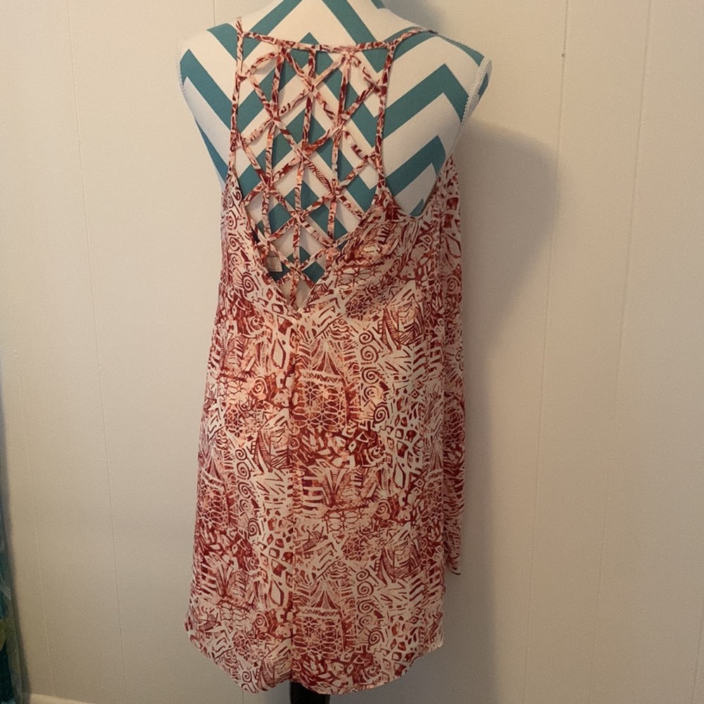 NWT Forever 21 Summer Sun Dress Size Small Orange/Red Batik Print w/fun back